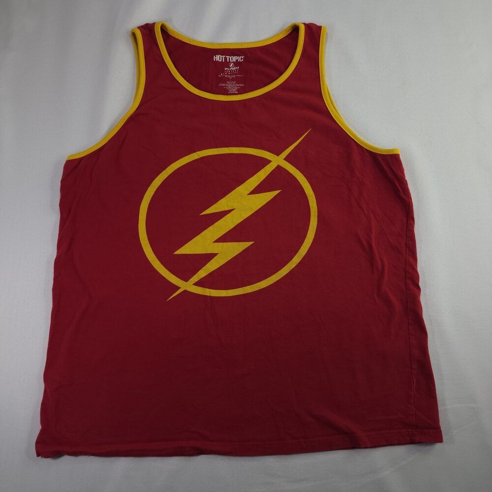 Hot Topic DC Comics The Flash Logo Tank Top Men's Large Red Yellow Ringer